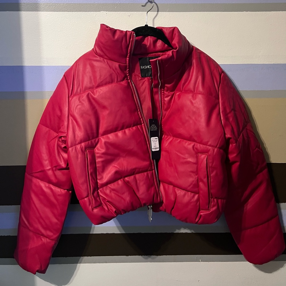 FASHION NOVA faux leather cropped jacket